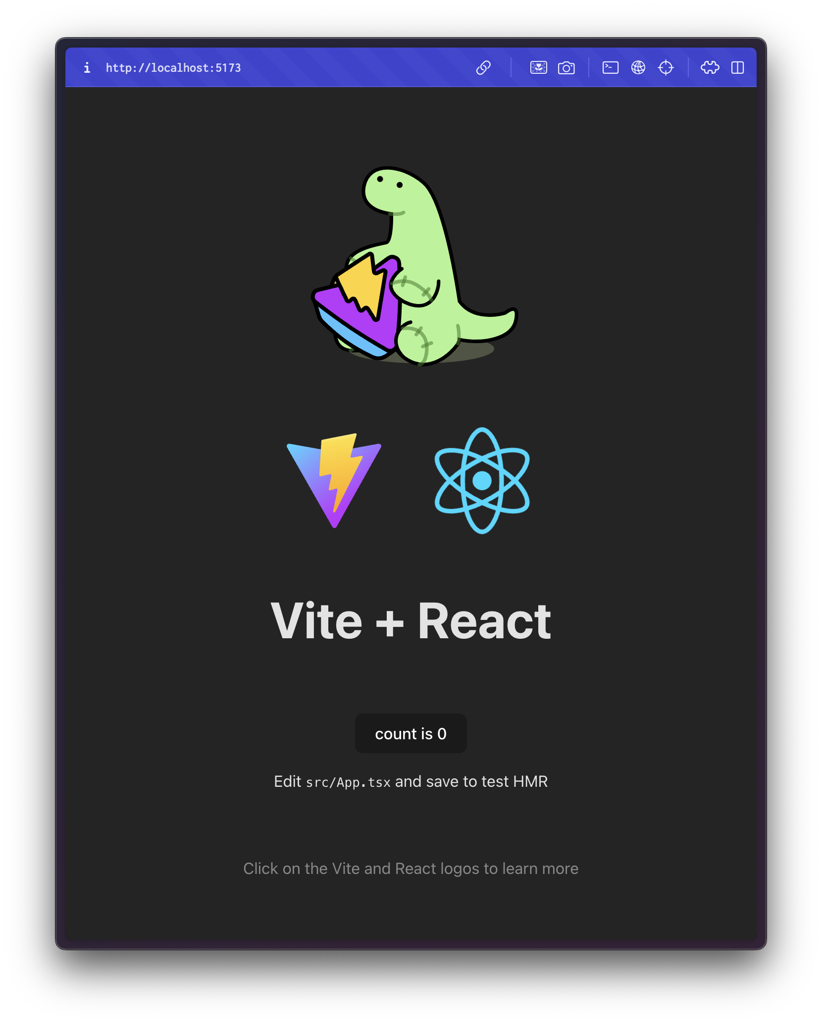 A of a browser showing the Vite + React + TS page