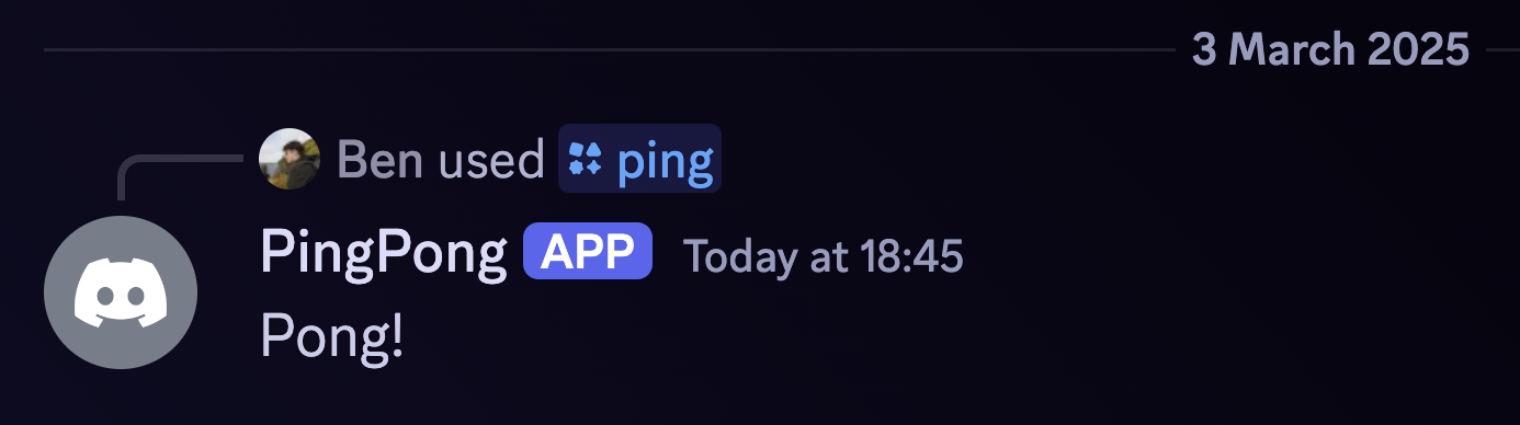 A screenshot in Discord showing that the bot successfully responded to the command